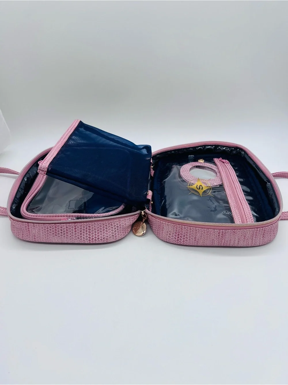 Stephanie Johnson Pink Textured Zip Around Laura Cosmetic Case with Top Handle